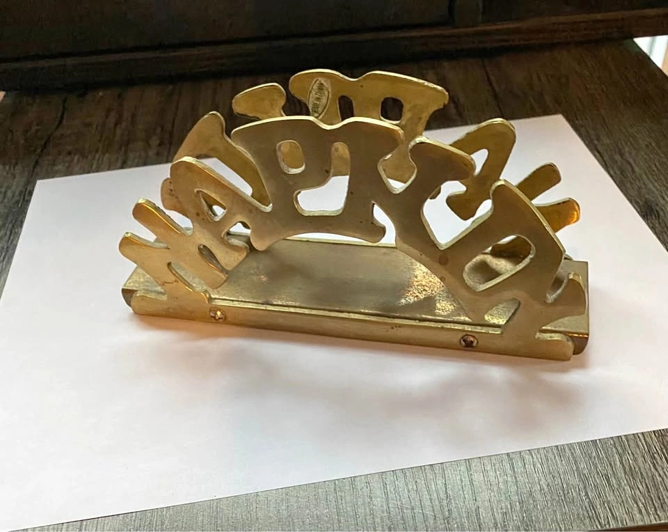 Vintage Brass "NAPKIN" Holder / Mid-Century Modern Napkin Rack