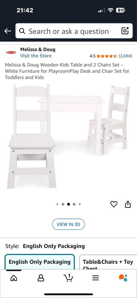 Melissa & Doug Wooden Kids Table and 2 Chairs Set - White - photo 3