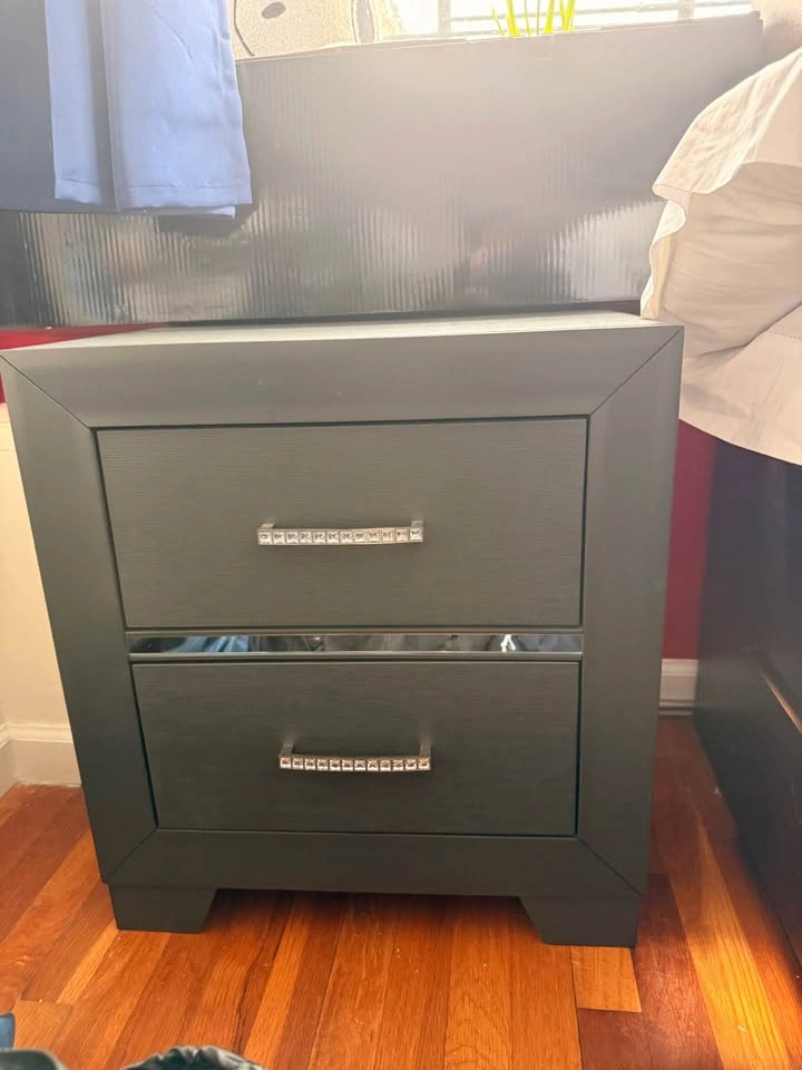 Dark grey 2-Drawer Nightstand with Crystal Handles - photo 2