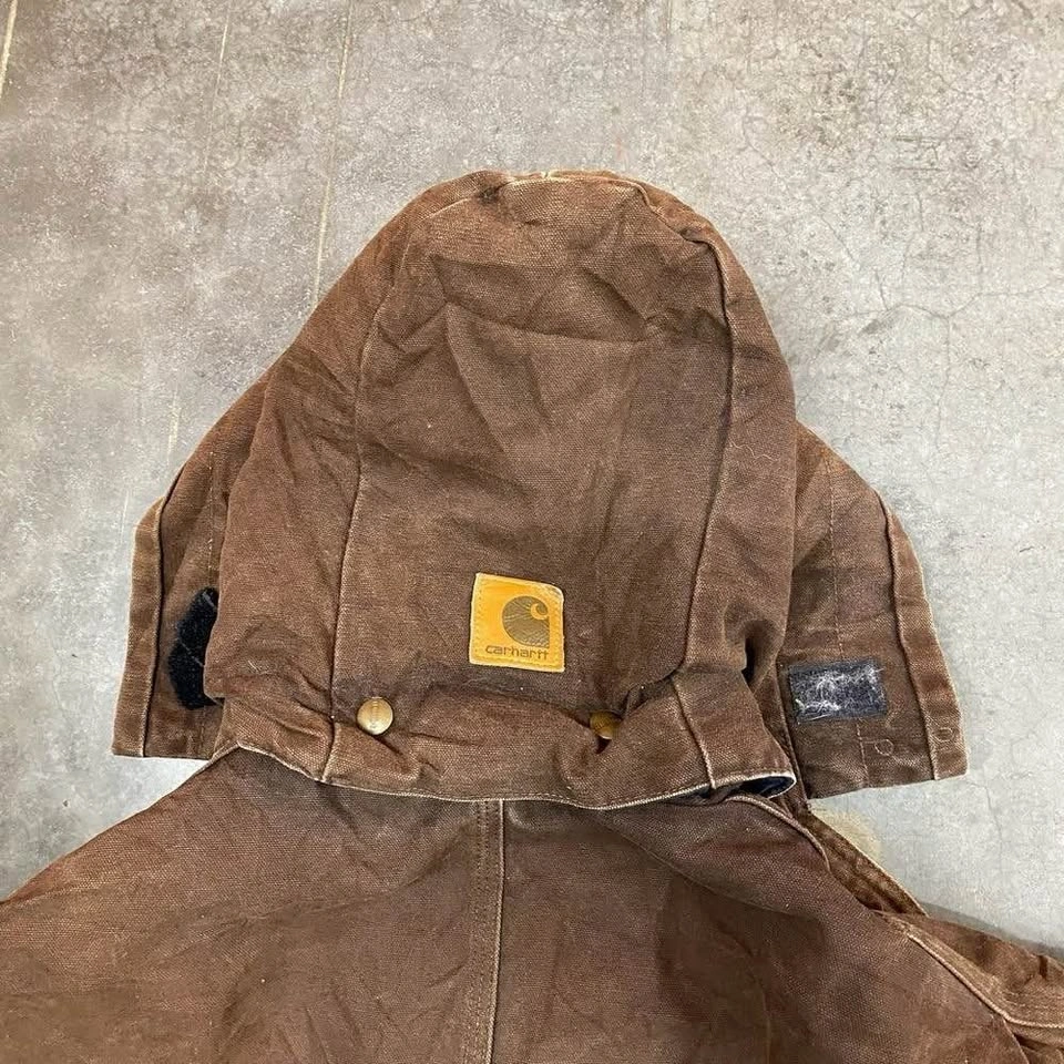 Vintage Carhartt J22 DKB Duck Active Hooded Work Jacket Brown Me - photo 3