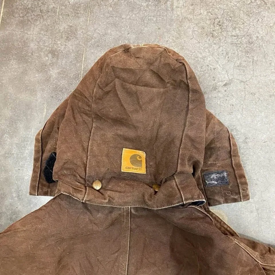 Vintage Carhartt J22 DKB Duck Active Hooded Work Jacket Brown Me - photo 3