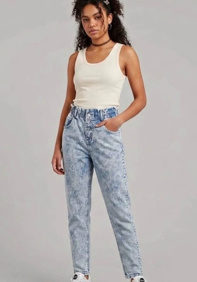 Vintage Indigo Rein Acid Wash Paperbag Mom Jeans - Women's Size