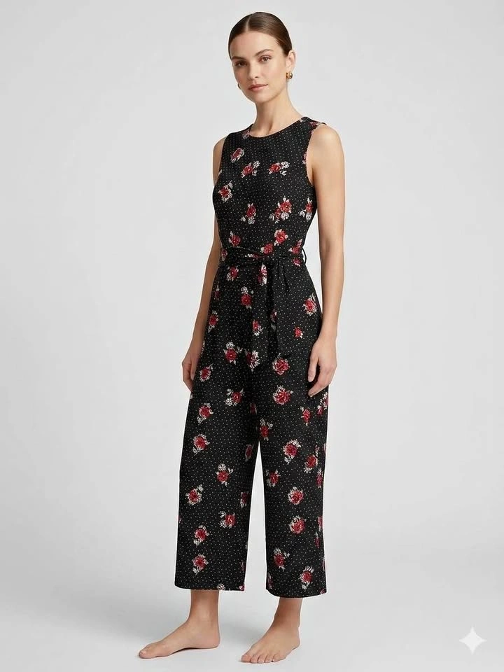 INC International Concepts Black Floral Polka Dot Wide Leg Jumps