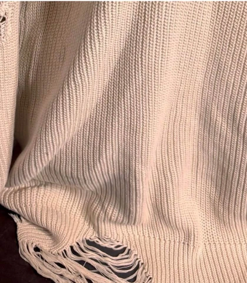 Vintage Havana Cream Distressed Cold Shoulder Tunic Sweater - Si - photo 2