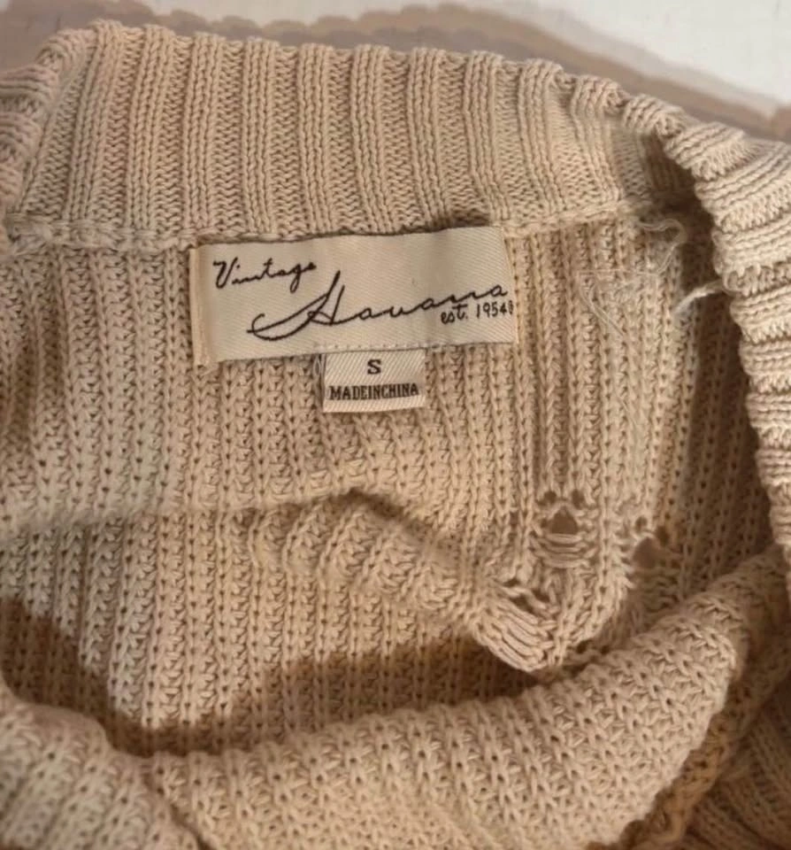 Vintage Havana Cream Distressed Cold Shoulder Tunic Sweater - Si - photo 4
