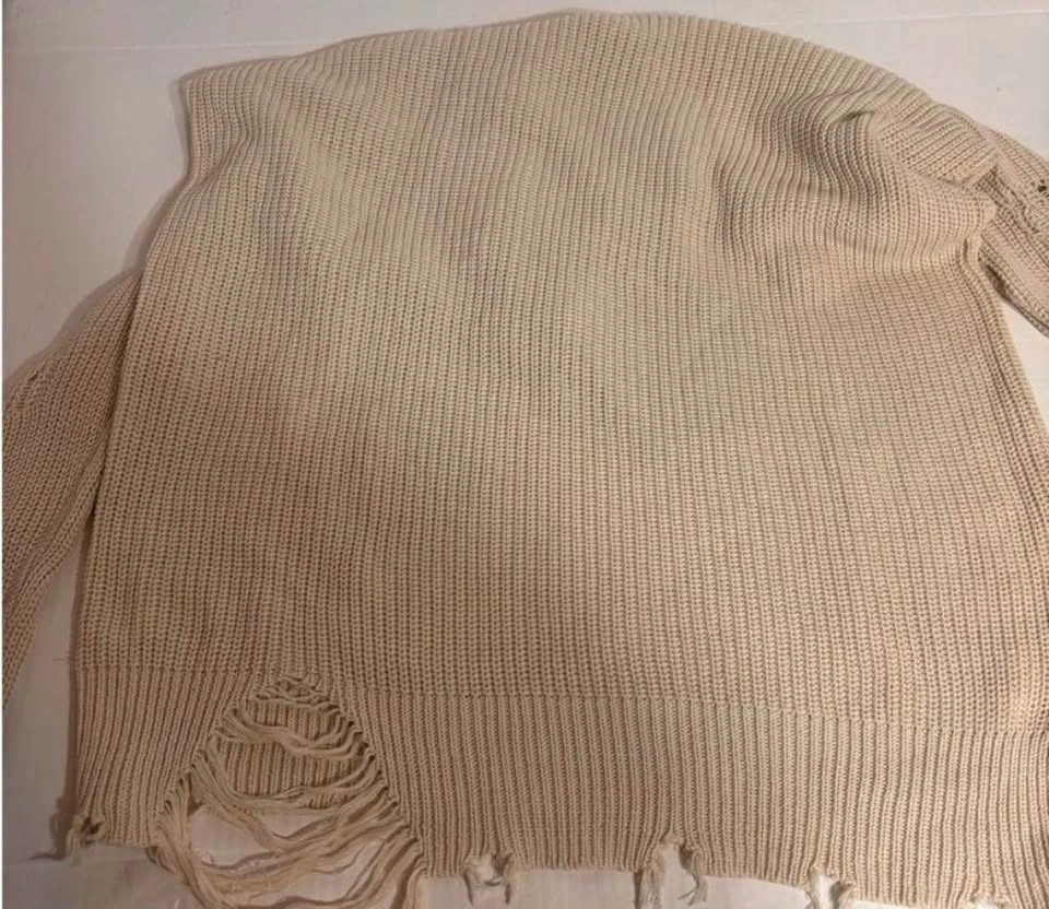 Vintage Havana Cream Distressed Cold Shoulder Tunic Sweater - Si - photo 5