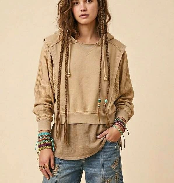 Free People Love Letter Cropped Hoodie - Nomadic Desert (XS)