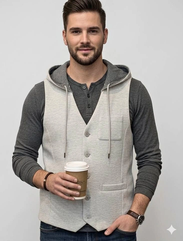 2/M.E.N Men's Large Beige Hooded Vest