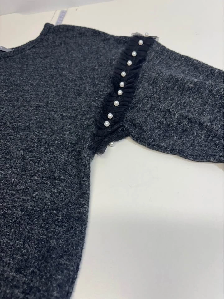 Coin 1804 Gray Pearl Embellished Bell Sleeve Sweater Size Small - photo 2