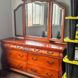 King Bedroom Set Traditional Triple Mirror Dresser