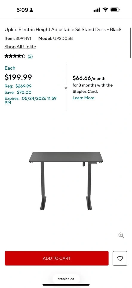 23.6”x47.2” Electric Height Adjustable Sit Stand Desk