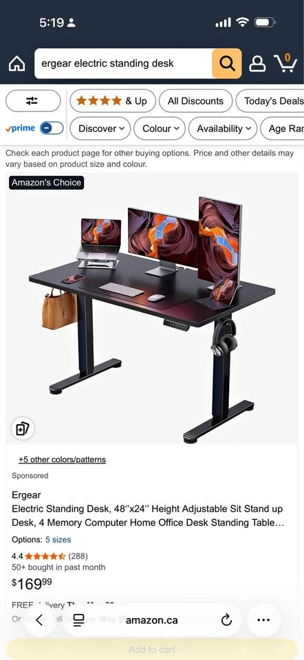 48"x24" Height Adjustable Sit Stand Up Desk