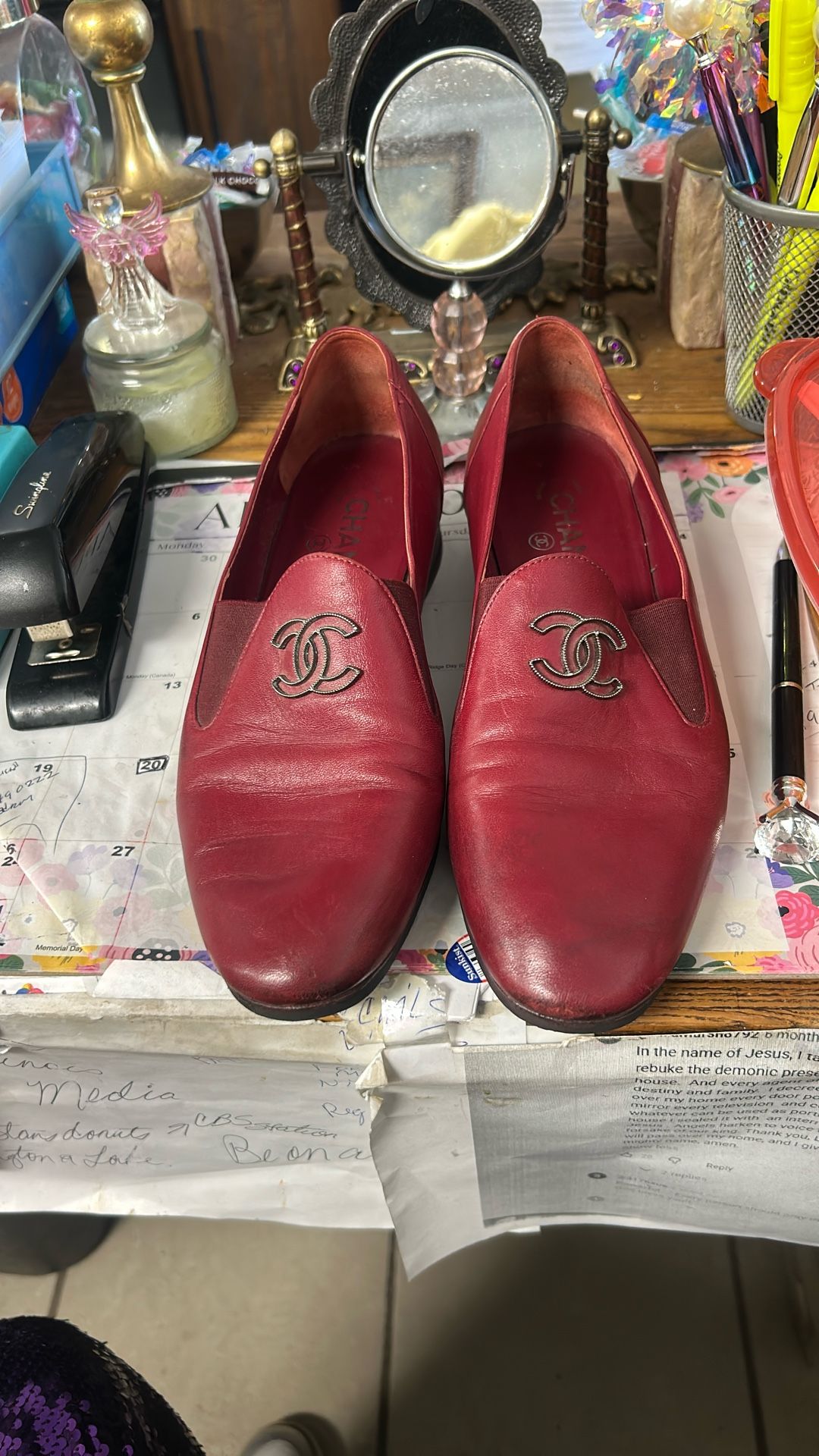 Chanel Burgundy Leather Shoes Size 39 1/2