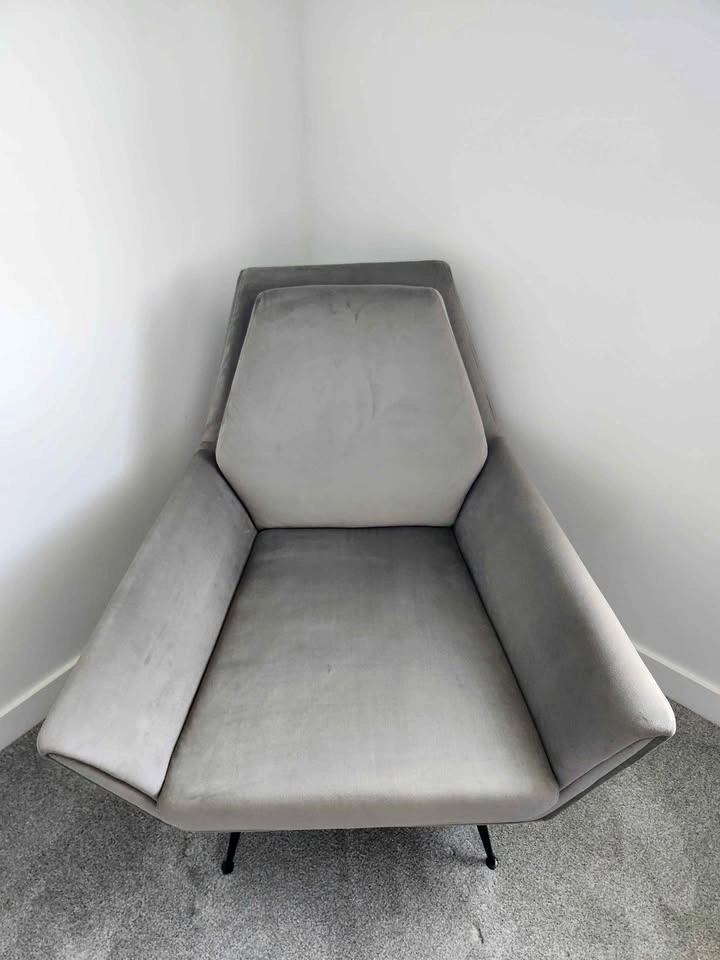 Modern Grey Velvet Armchair
