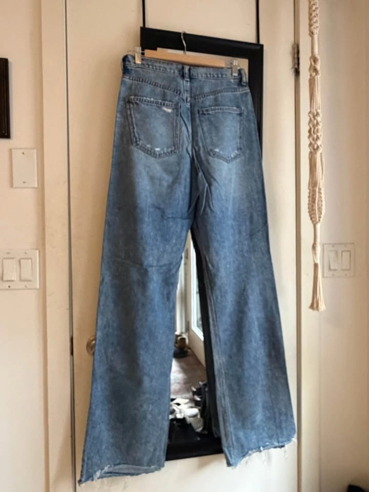 ZARA Ripped Baggy Wide Leg Jeans US 8 - photo 2