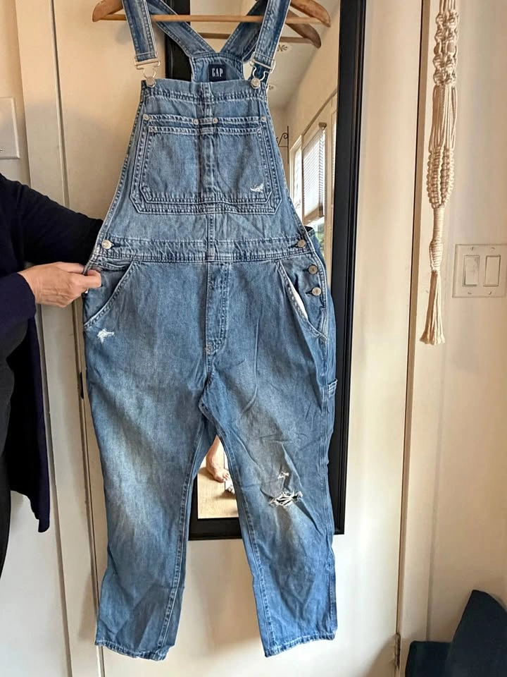 Gap Distressed Denim Overalls - Medium