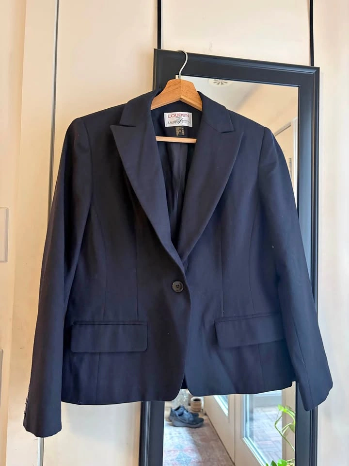 Laura Petites Navy Blue Pure Virgin Wool Blazer - US 10