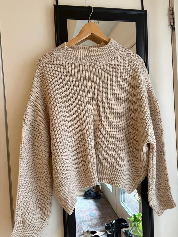 Mango Chunky Knit Beige Mock Neck Cropped Sweater - Small - photo 2