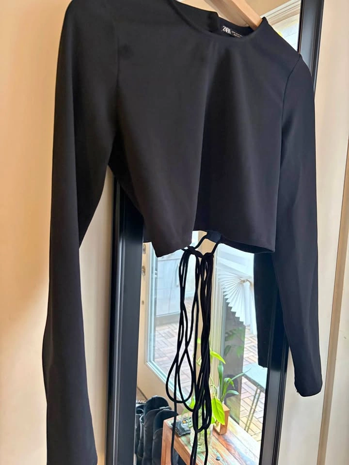 Zara Black Tie Open Back Crop Top