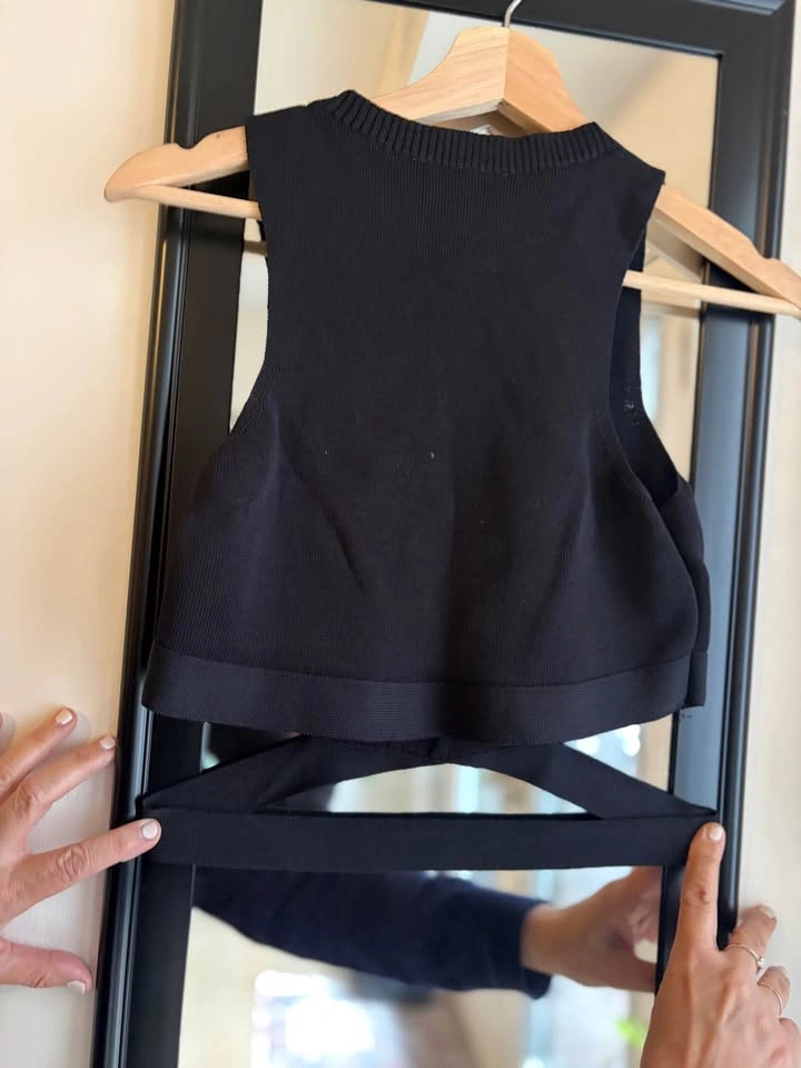Zara Black Knit Crop Top Tie Back M - photo 2