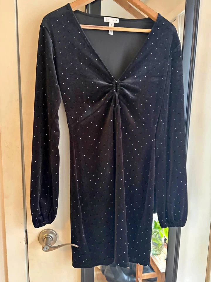 Leith Black Velvet Polka Dot Dress M