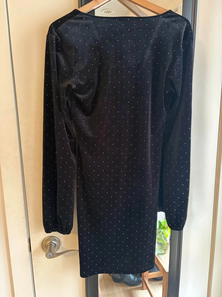 Leith Black Velvet Polka Dot Dress M - photo 2