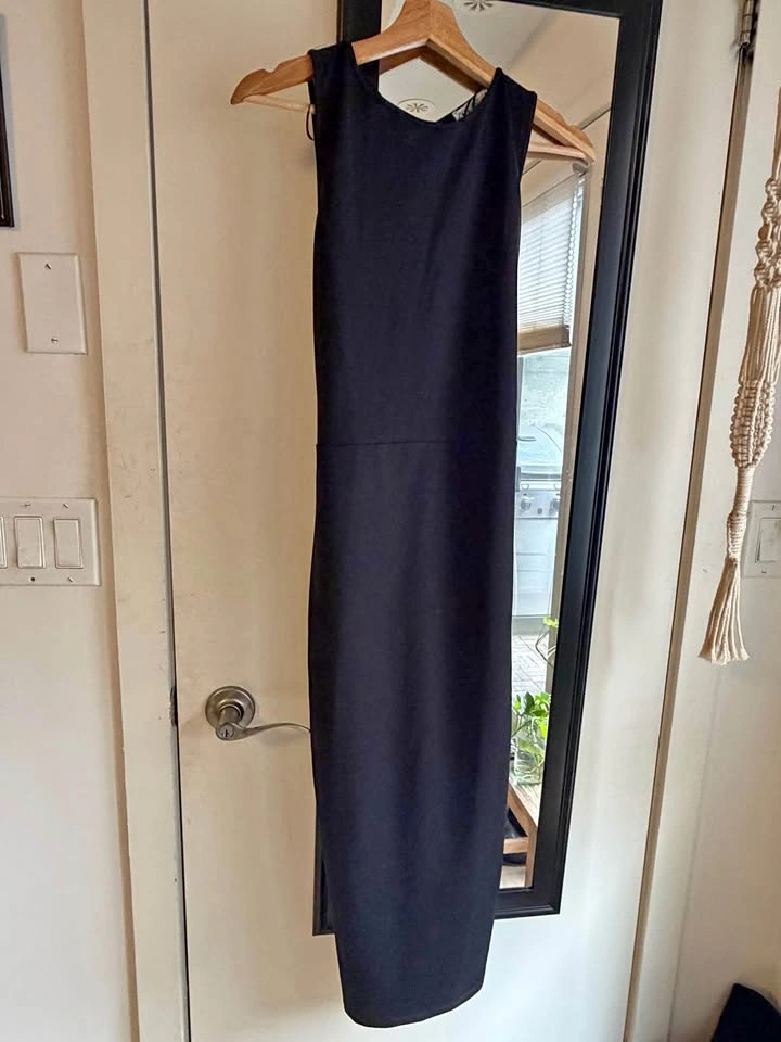 Zara Black Sleeveless Tie Waist Midi Dress - Large