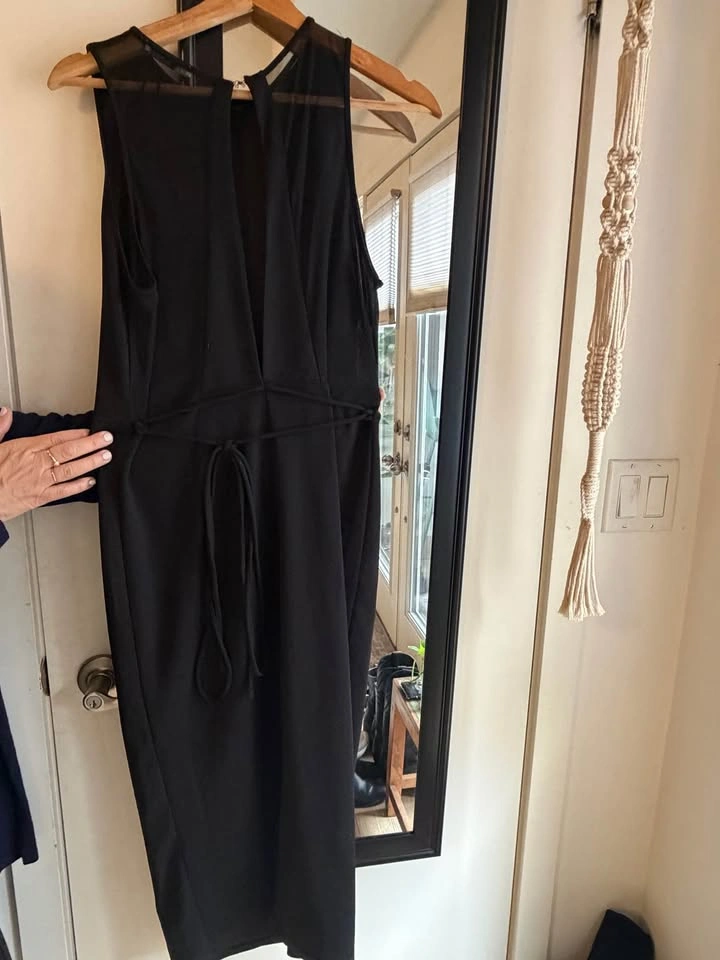 Zara Black Sleeveless Tie Waist Midi Dress - Large - photo 2