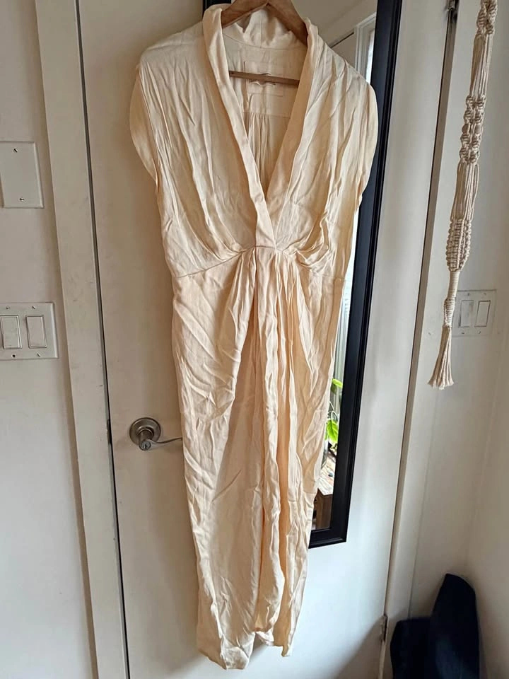 Anthropologie Cream V-Neck Midi Dress US 8
