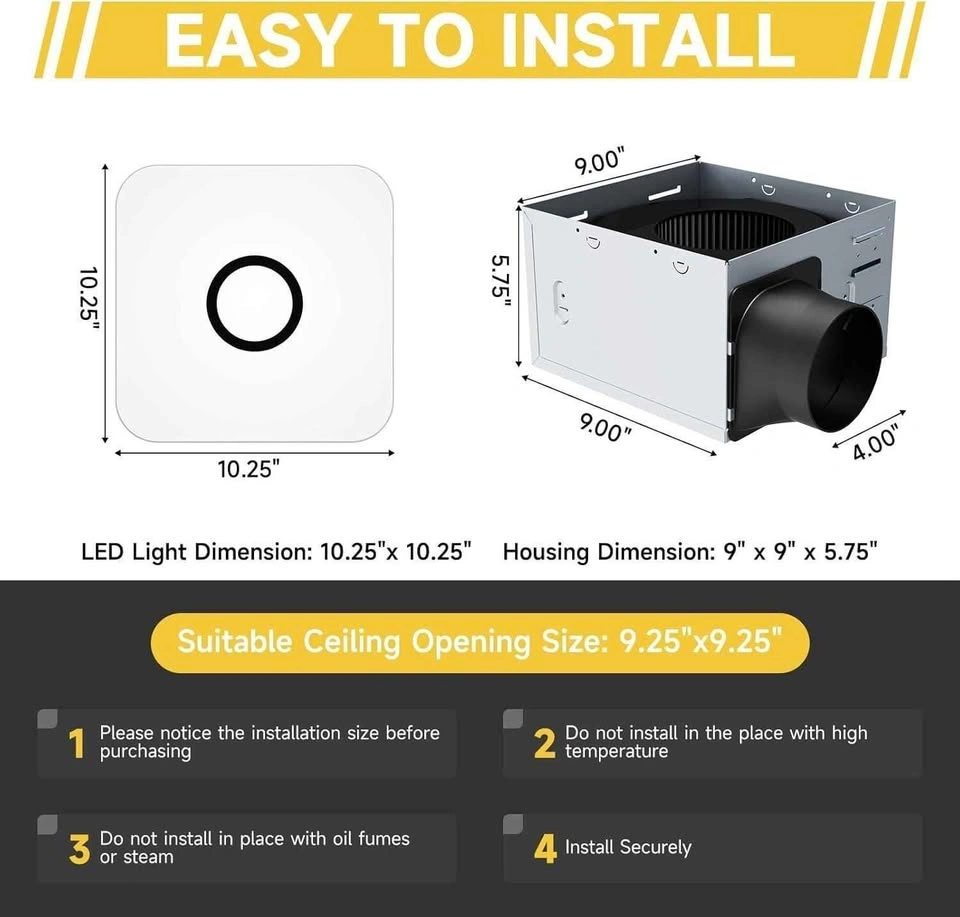 Bathroom Exhaust Fan with LED Light 130 CFM 1.5 Sones - photo 2