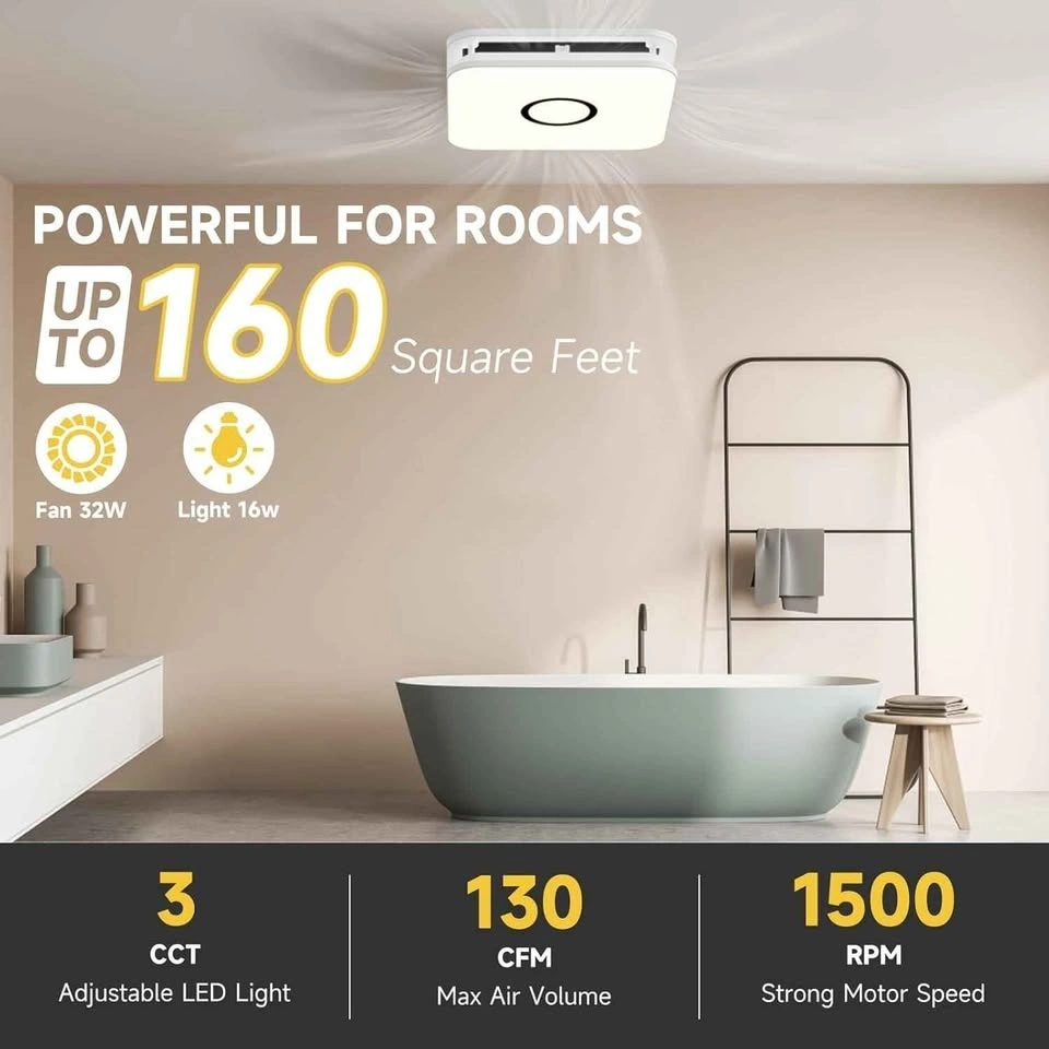 Bathroom Exhaust Fan with LED Light 130 CFM 1.5 Sones - photo 3