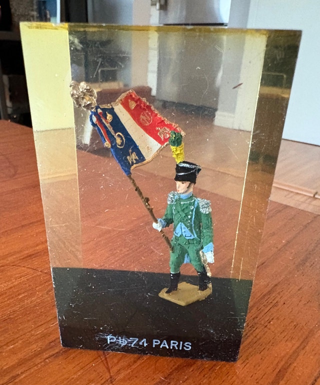 60’s PU 74 Paris Napoleonic Soldier Lucite Paperweight