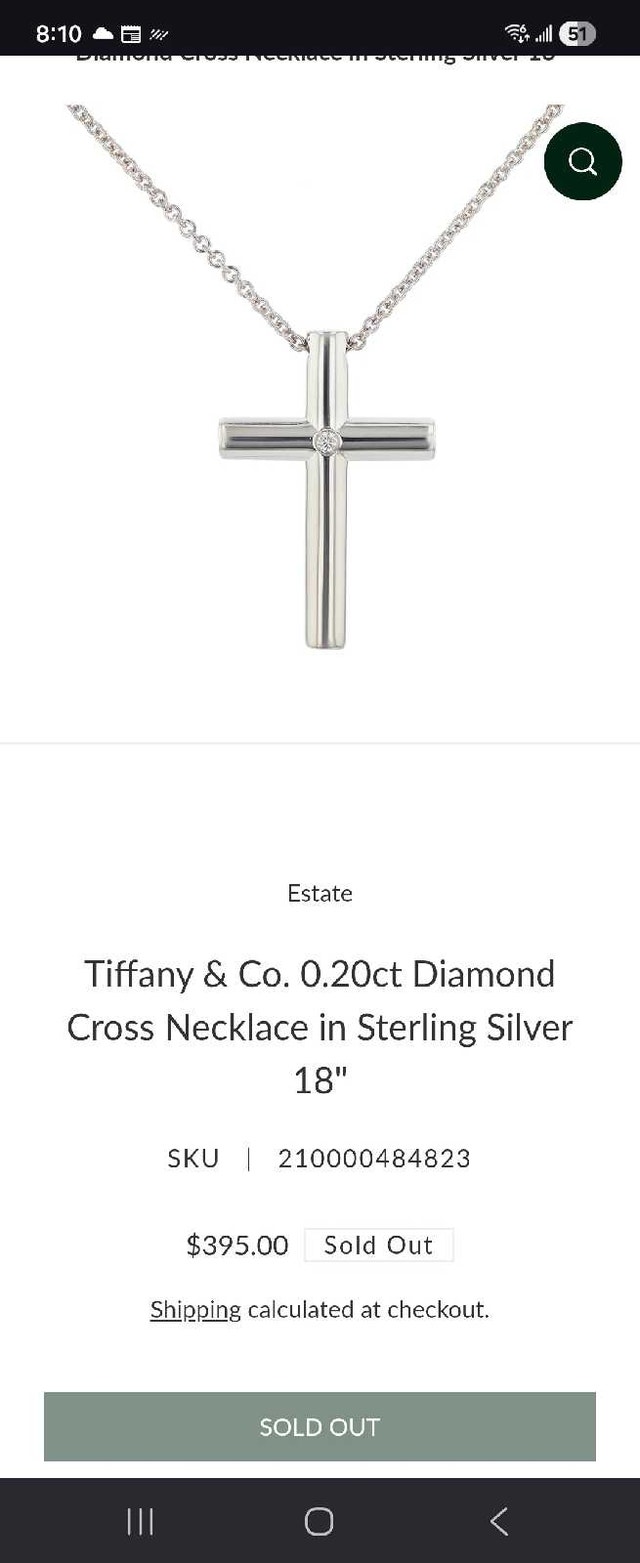 Tiffany & Co. Sterling Silver Cross Necklace with Diamond