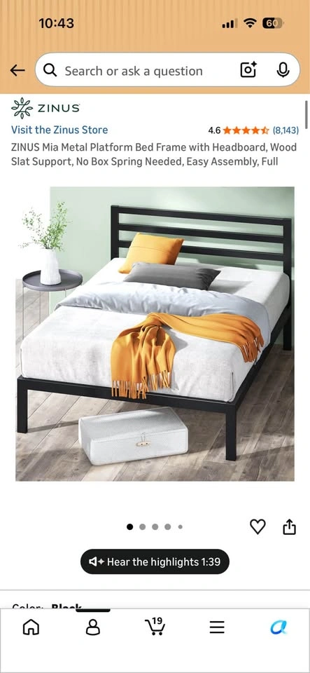 Zinus Full Size Bed Frame with Headboard - Black Metal - photo 2