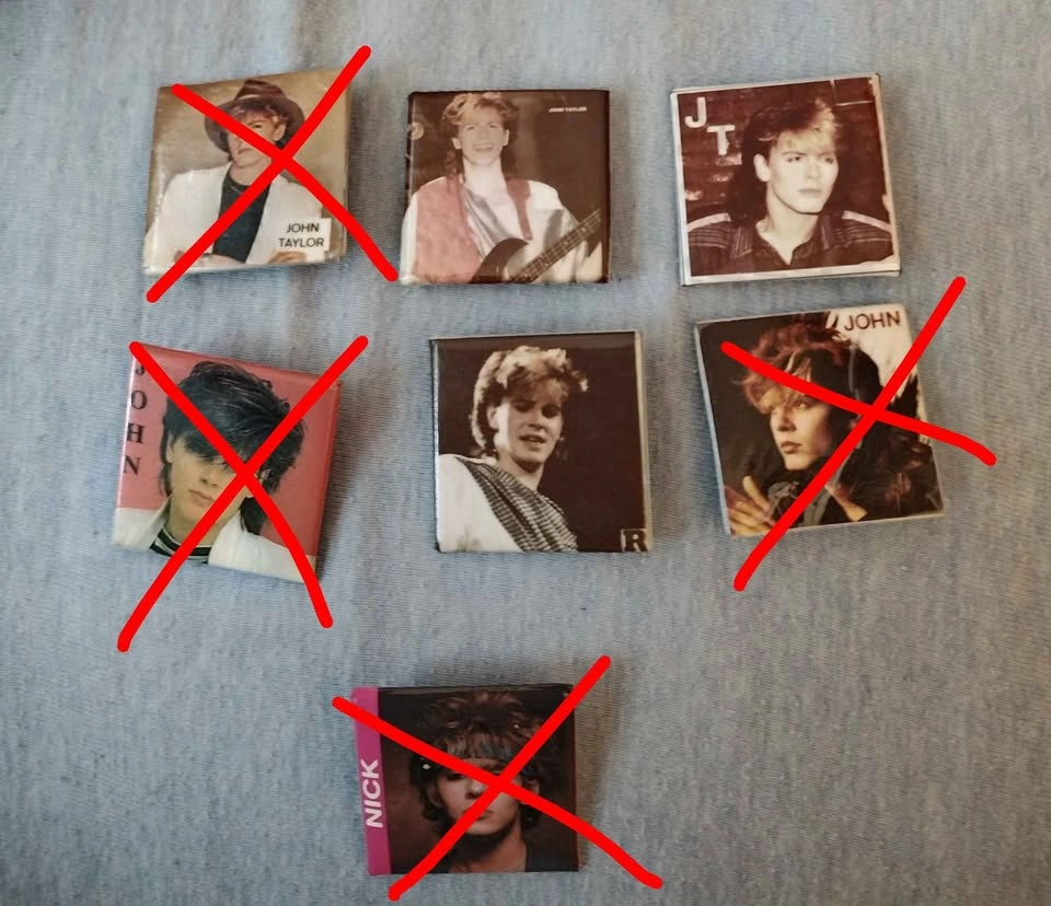 Vintage 1980s Duran Duran Square Pin Badges - John Taylor (Set o
