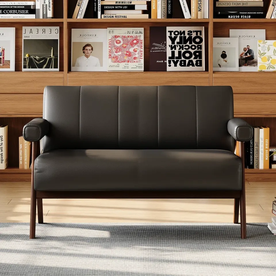 Brand new - 50"w Black Faux Leather Loveseat - photo 2