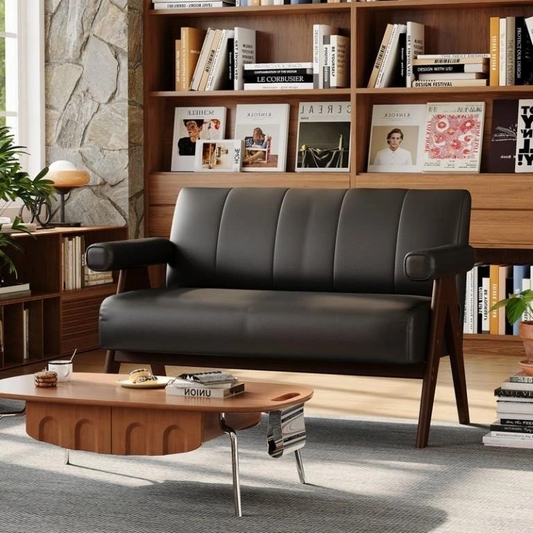 Brand new - 50"w Black Faux Leather Loveseat - photo 3