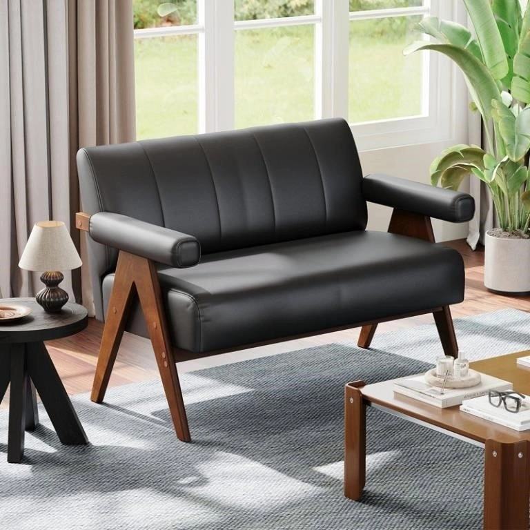 Brand new - 50"w Black Faux Leather Loveseat - photo 4