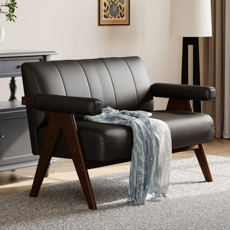 Brand new - 50"w Black Faux Leather Loveseat - photo 5