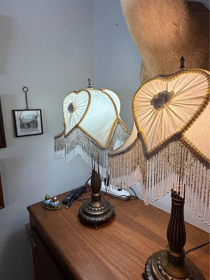 Vintage Dale Tiffany Table Lamps - Pair w/ Fringe Shades - photo 4