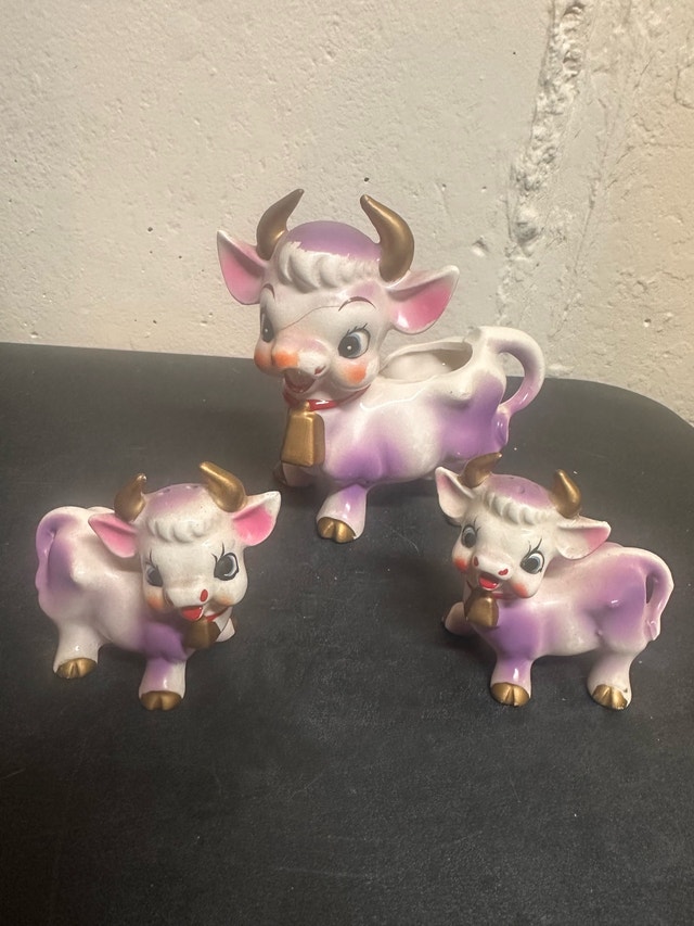 Ceramic Cow Salt & Pepper Shakers and Cream Dish
