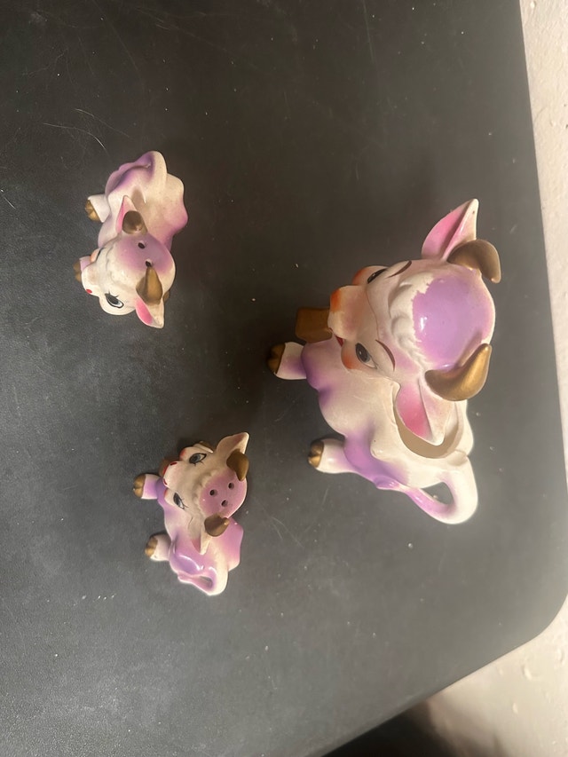 Ceramic Cow Salt & Pepper Shakers and Cream Dish - photo 2