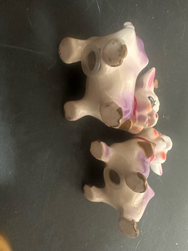 Ceramic Cow Salt & Pepper Shakers and Cream Dish - photo 4