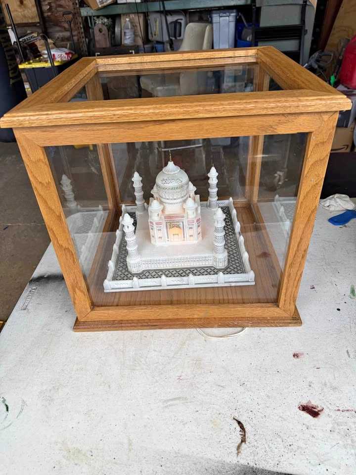 Illuminated Taj Mahal Marble Display in Glass & Oak Case