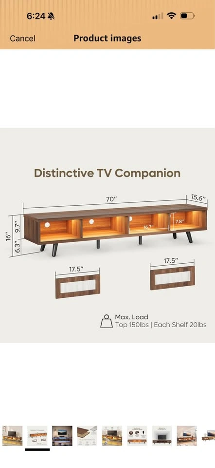 Bestier TV Stand for up to 75” – Ancona Walnut - photo 2