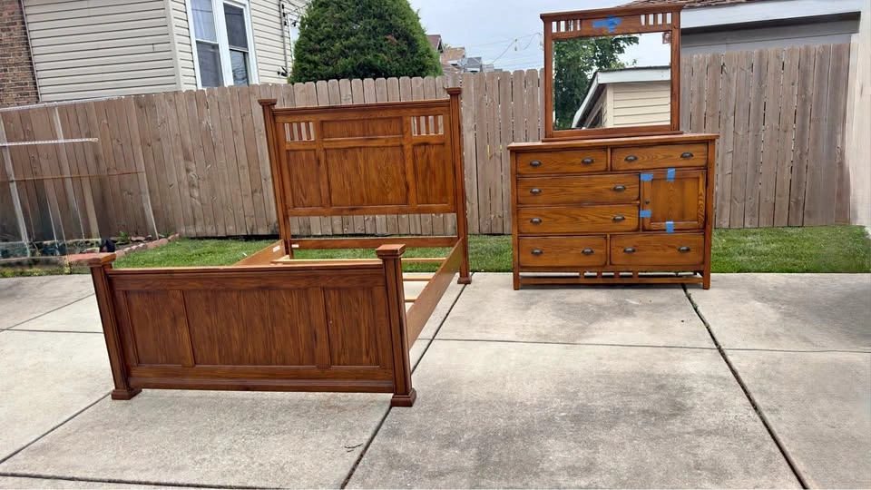 Queen Bed Frame with Drawer and Mirror