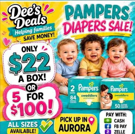 Pampers Diapers Sale $22 a box or 5 for $100