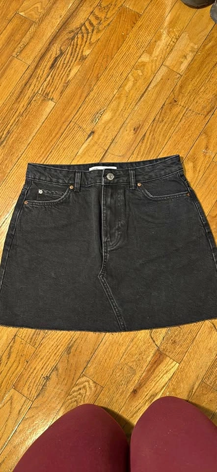 NWOT Zara Black Jeans Mini Skirt Size S