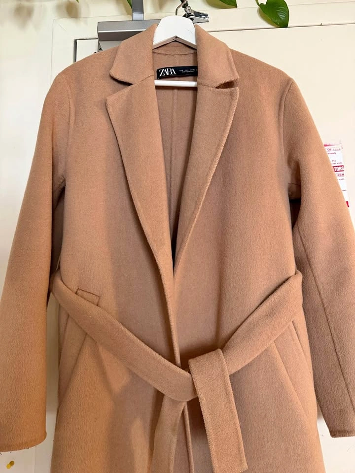 Zara Wool Long Coat - Size S - Beige