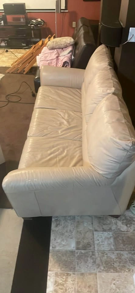 Beige Leather Sofa - photo 2